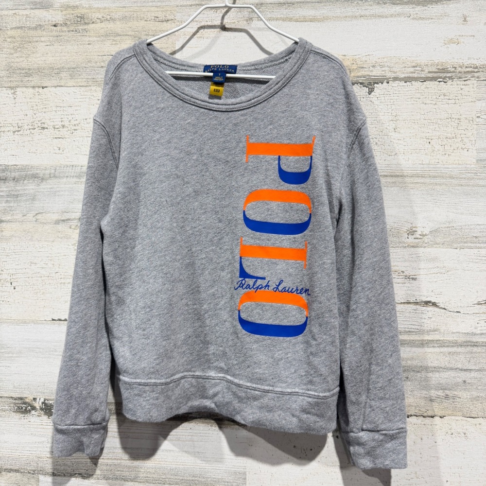 Polo Ralph Lauren Sweatshirt Kids Size 7 Grey Logo Graphic Sporty